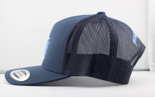 The Gun Hill Blue "GH" Retro 5 Panel Trucker Cap