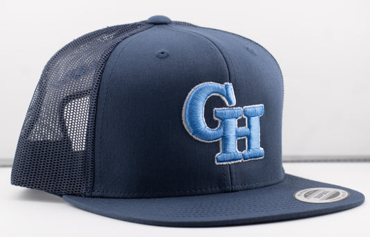 The Gun Hill Blue "GH" Retro 6 Panel Trucker Cap