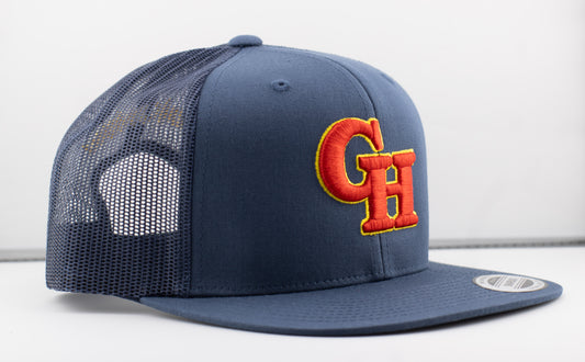 The Gun Hill Red "GH" Retro 6 Panel Trucker Cap