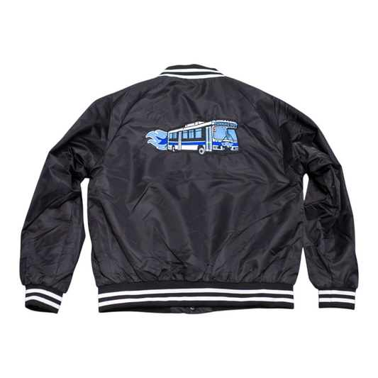 The Running Hot "Blue OG" Black Varsity Bomber Jacket