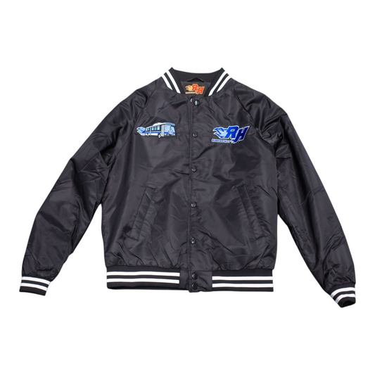 The Running Hot "Blue OG" Black Varsity Bomber Jacket